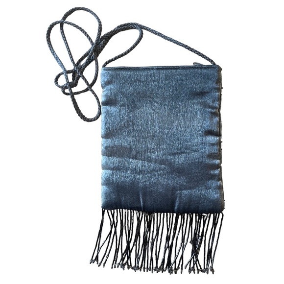 SASHA NEW YORK | NWOT Silver/Gray Beaded Fringe Evening Bag w/ Strap - Picture 6 of 9